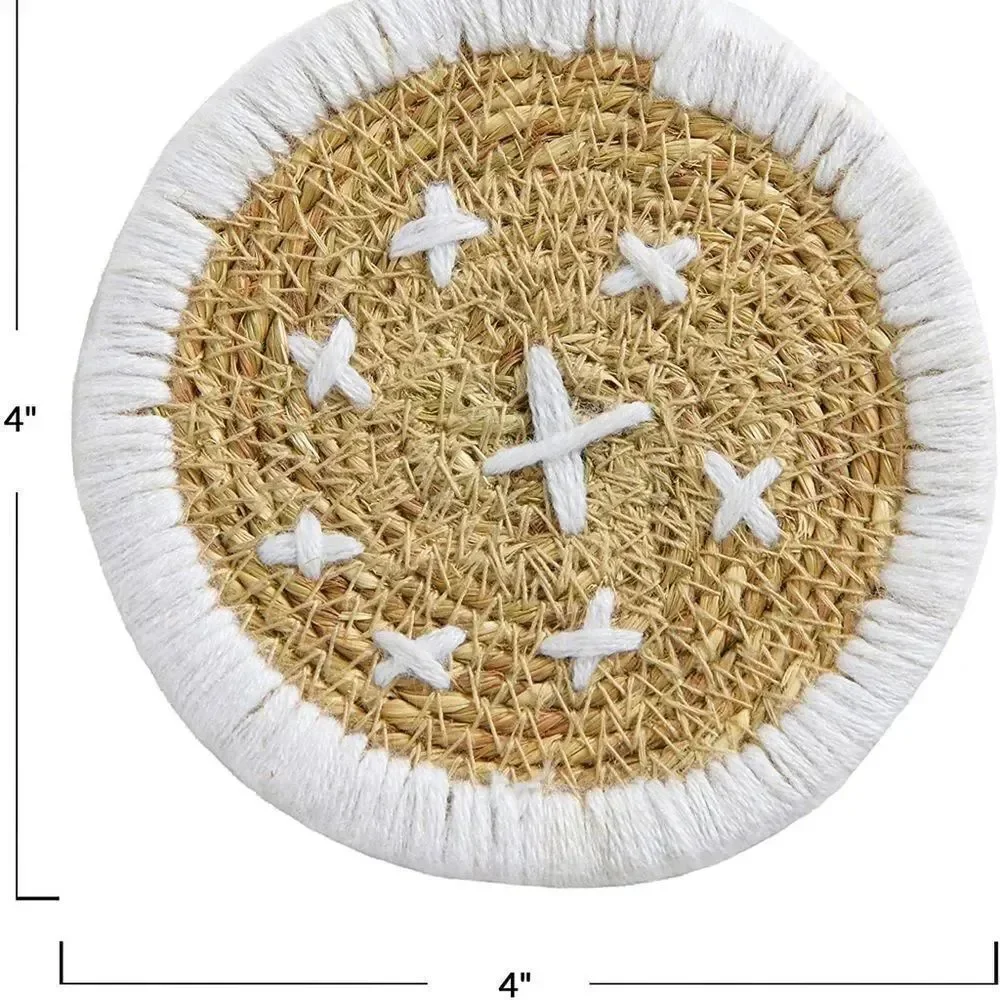 ✨HP✨Bloomingville Round Hand-Embroidered Seagrass✨